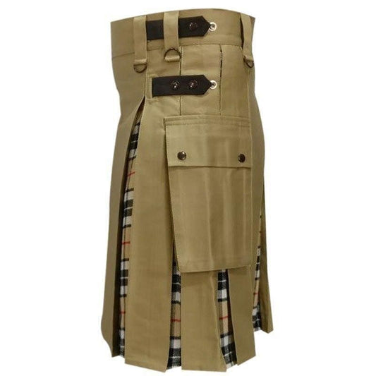 Hybrid Modern Fashion Extendable Brown & Camel Tartan Kilt