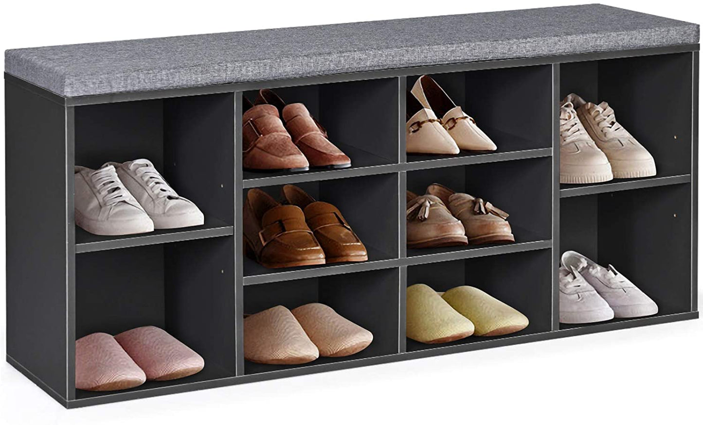 10-Cube Storage Bench Cabinet with Adjustable Shelves-Black
