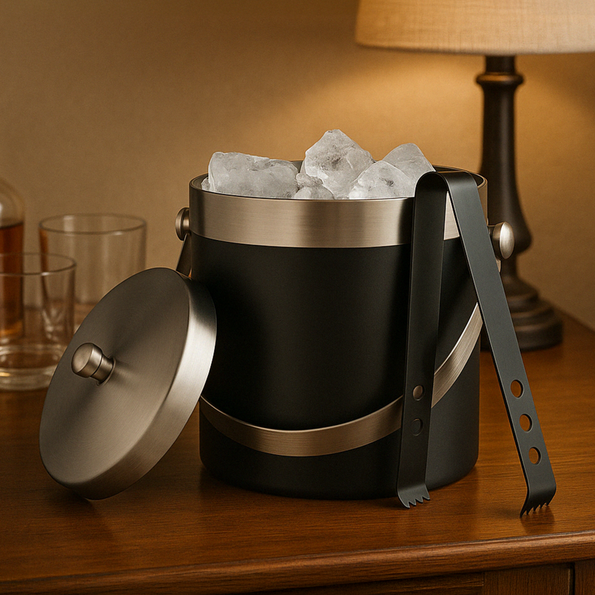 Mixology Ice Bucket with Tongs | Black Enamel