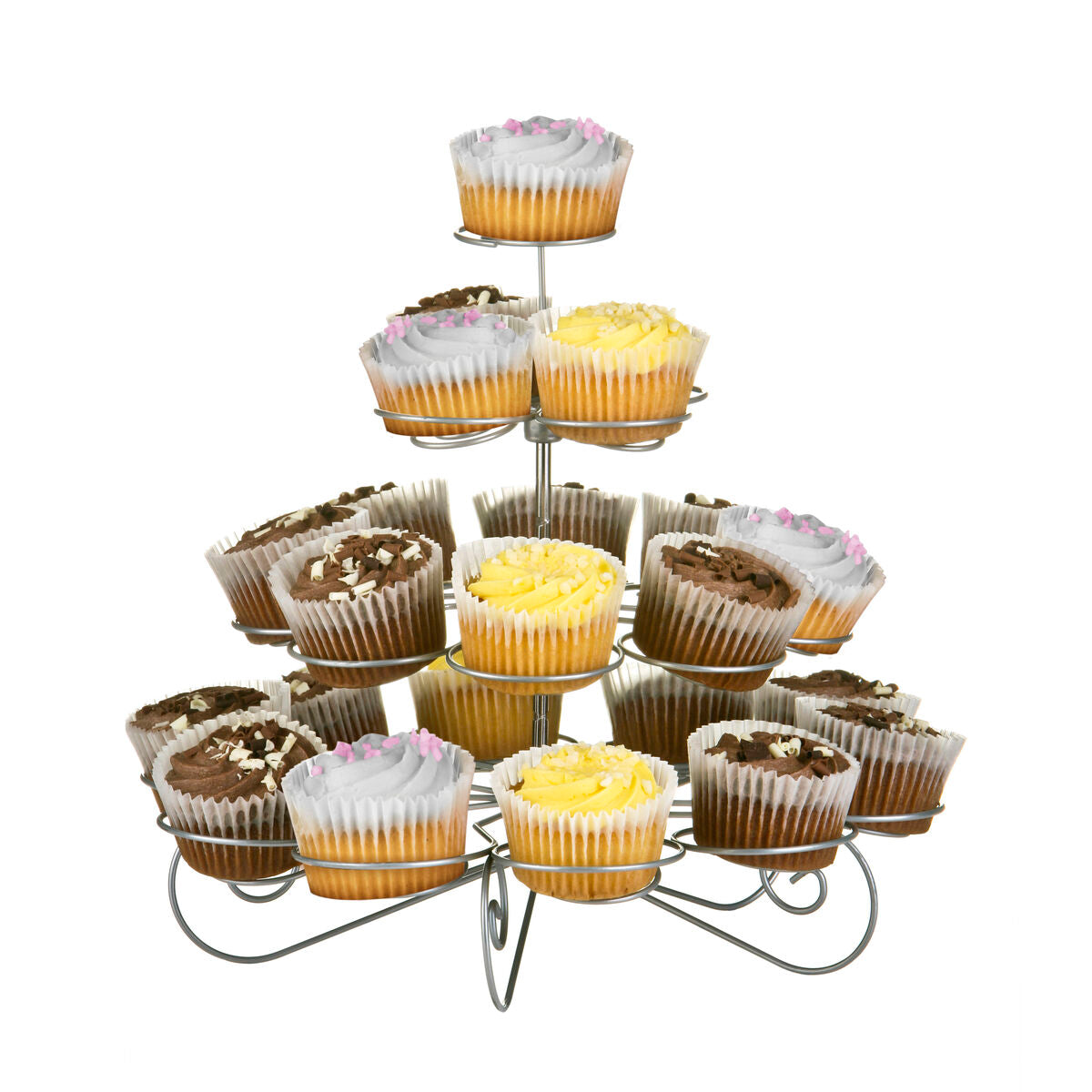4 Tier Silver Wire 23 Cups Cupcake Stand | Chrome Swirl