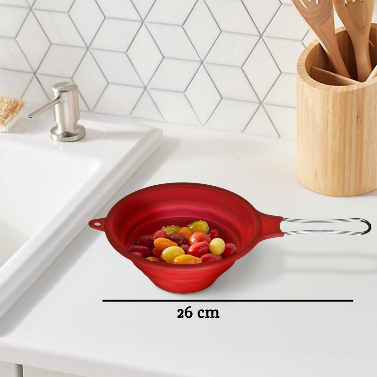 Red Silicone Collapsible Strainer | Zing