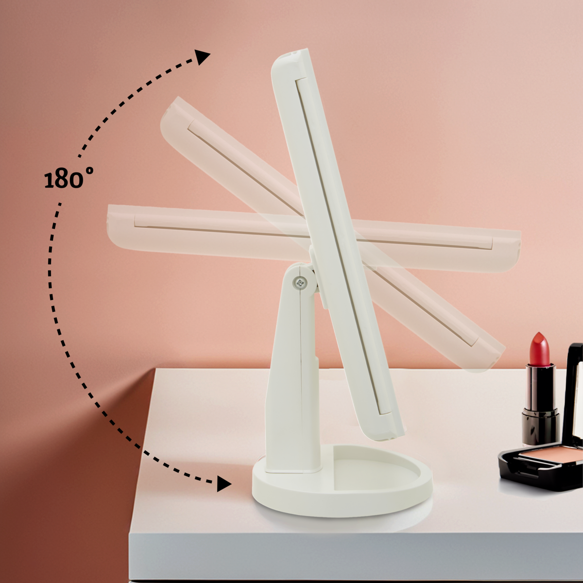 Tri Fold White LED Table Mirror | Cassini