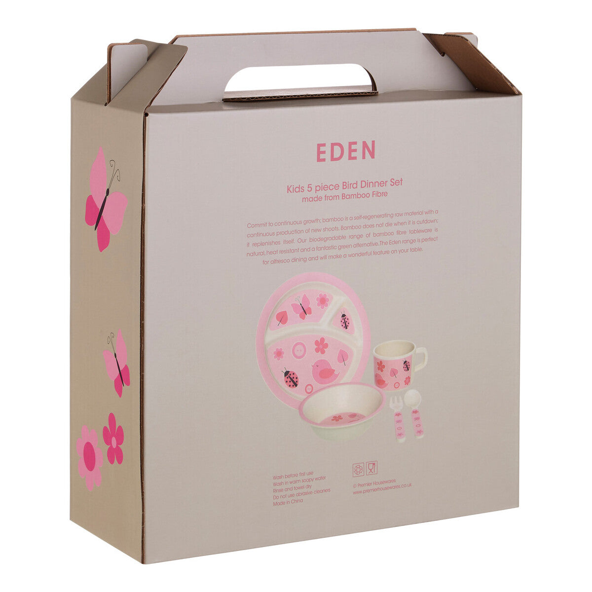 Kids 5 Piece Pink Bamboo Dinner Set | Eden