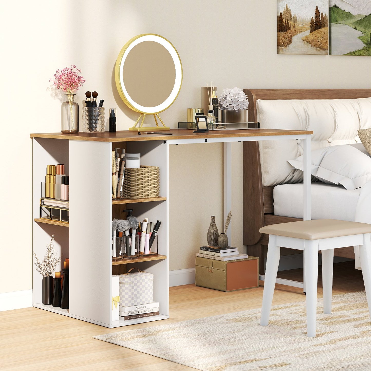 115 CM Computer Desk with 5 Storage Compartments-Brown
