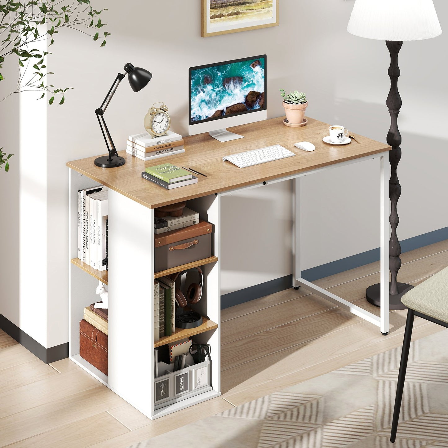 115 CM Computer Desk with 5 Storage Compartments-Brown