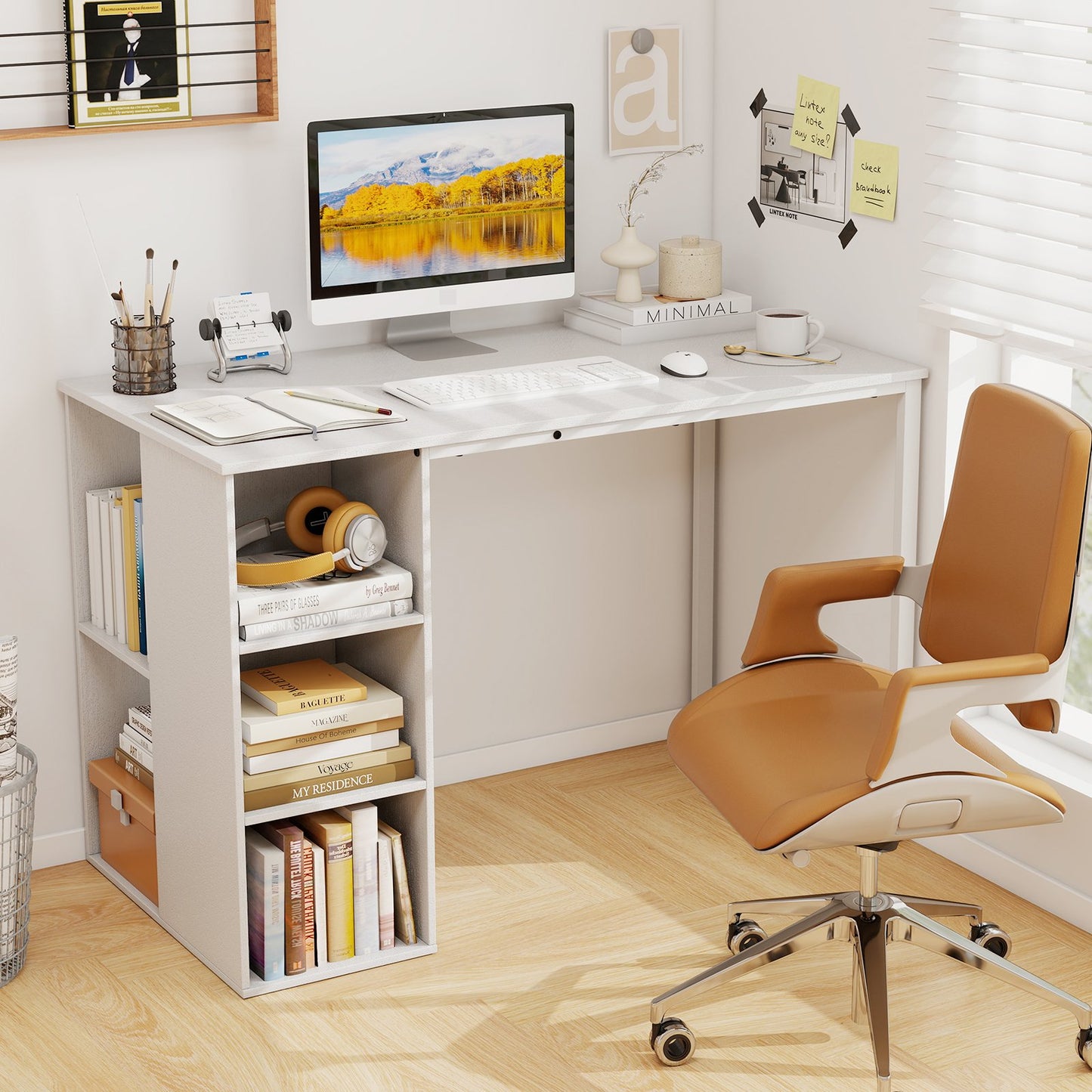 115 CM Computer Desk with 5 Storage Compartments-Brown