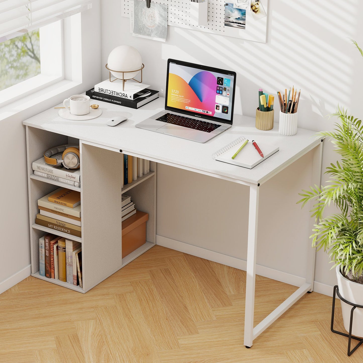 115 CM Computer Desk with 5 Storage Compartments-Brown