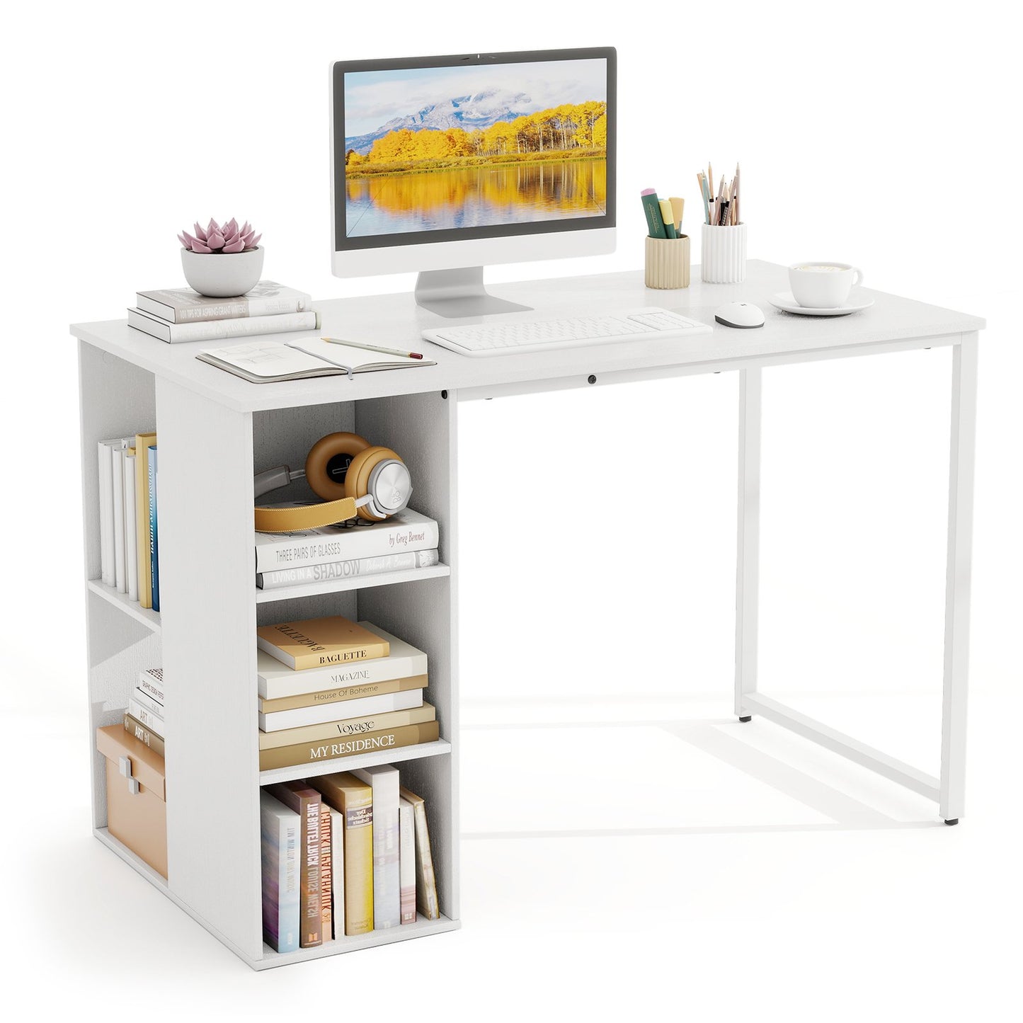 115 CM Computer Desk with 5 Storage Compartments-Brown