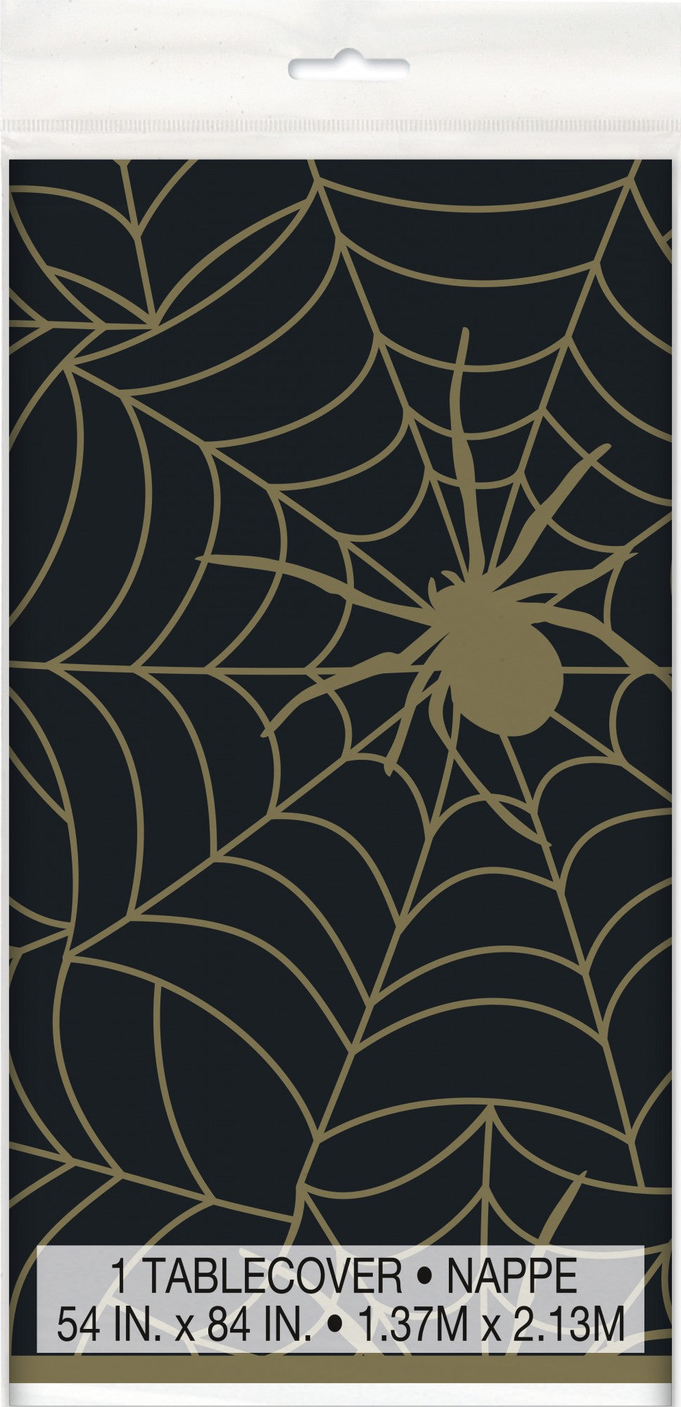 Black and Gold Spider Web Plastic Tablecover (54 x 84 Inch)
