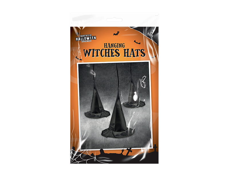 Pack of 3 Hanging Witch Hat Decorations (20cm)