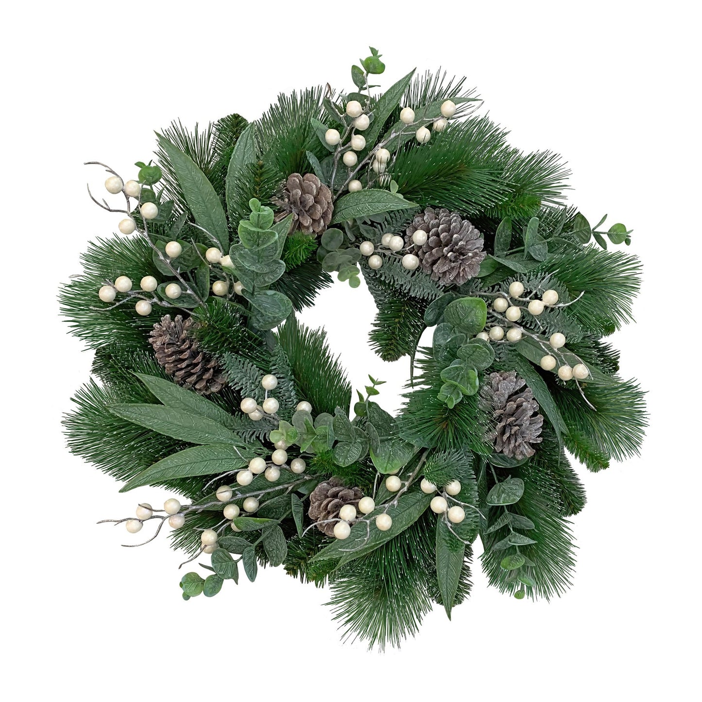 Mixed Pine Wreath with White Berries (60cm)