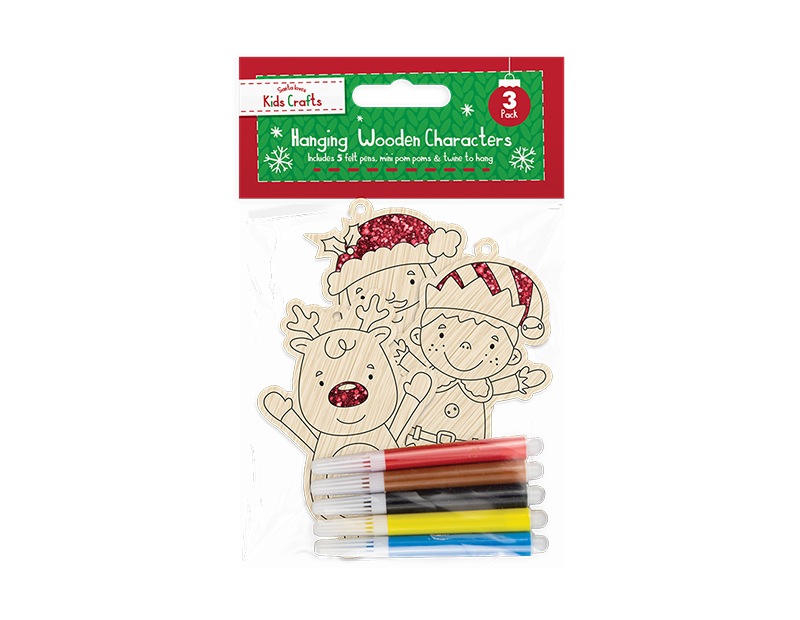Colour-In Wooden Hanging Characters (3 Pack)