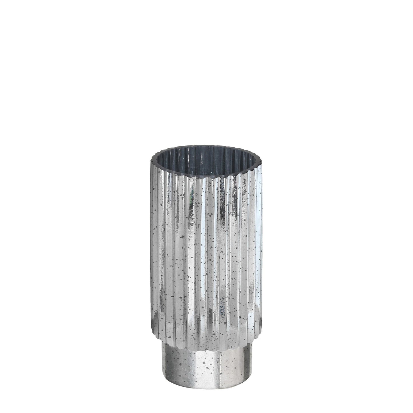 Silver Tonal Ribbed Cylinder VaseÂ (20cm)