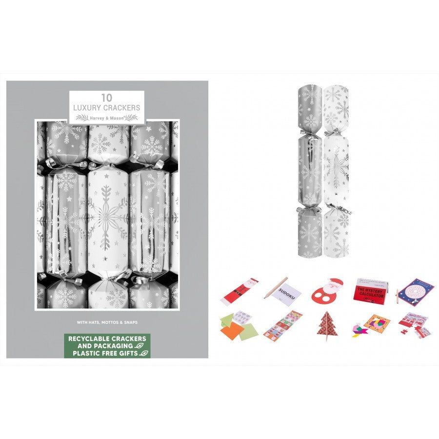 10 Luxury Silver Snowflake 14\" Crackers