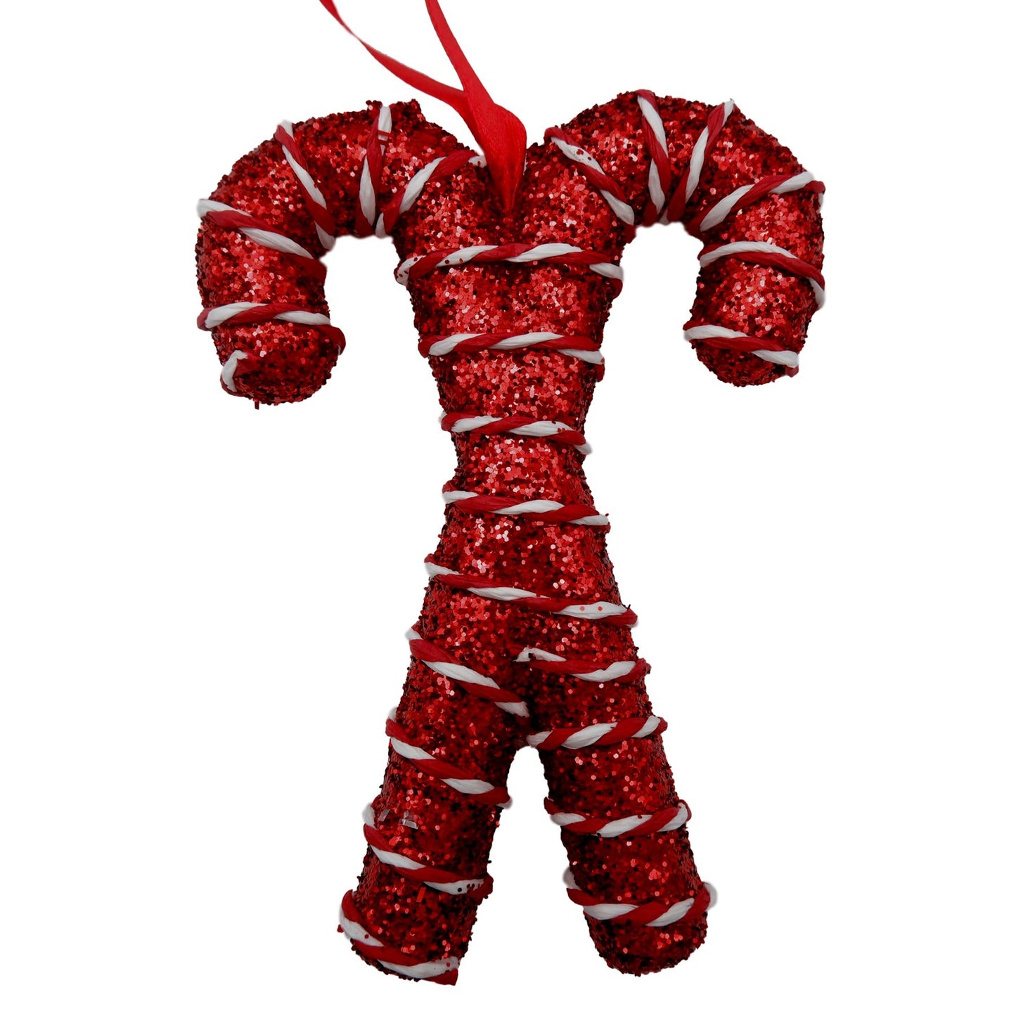 Red Tinsel Glitter Cross Candy Canes Hanging Decoration (17cm)