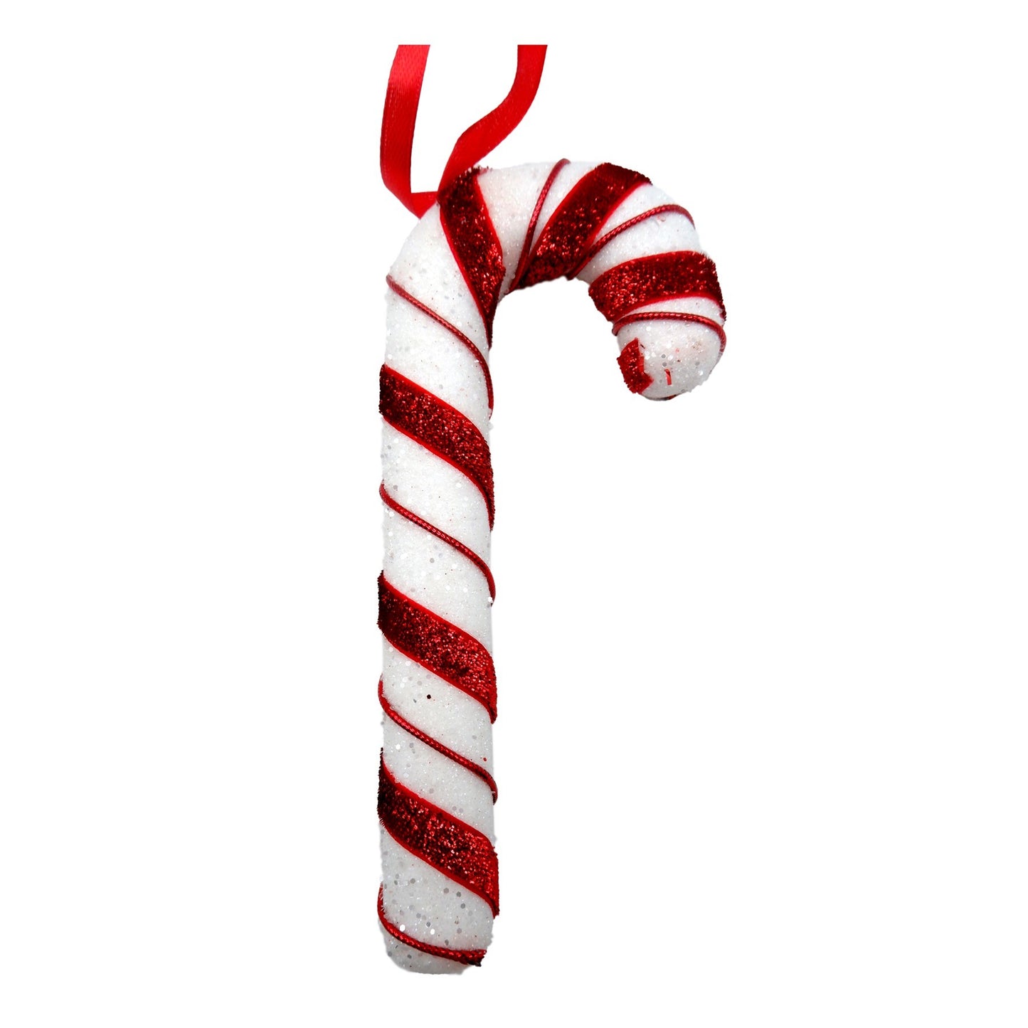 White &amp; Red Glitter Candy Cane Hanging Decoration (17cm)