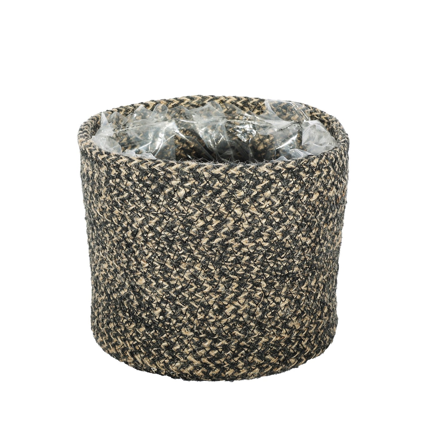 Natural &amp; Black Jute Rope Basket (16x14cm)