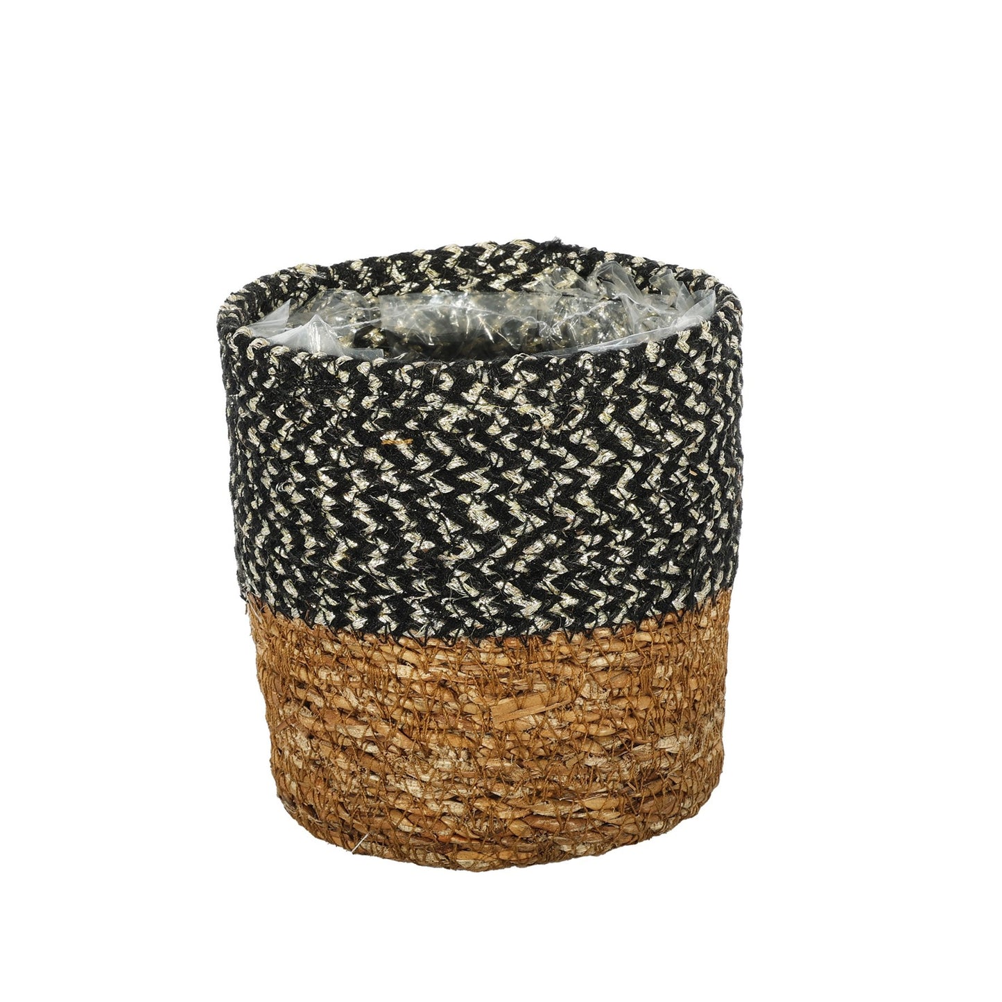 Natural &amp; Black Seagrass Basket with Liner (12 x 12cm)