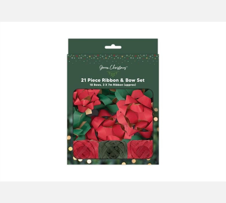 Red &amp; Green Ribbon Bow Set (Pack of 21)