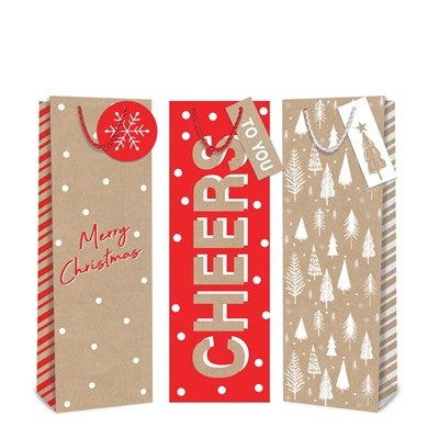 Festive Christmas Kraft Bottle Bags