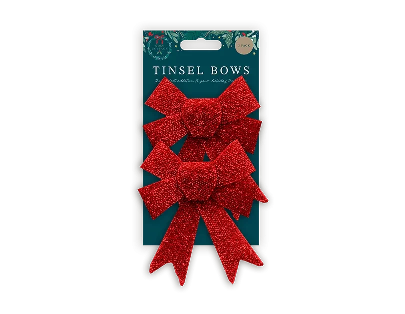 Red Tinsel Bows (Pack of 2)