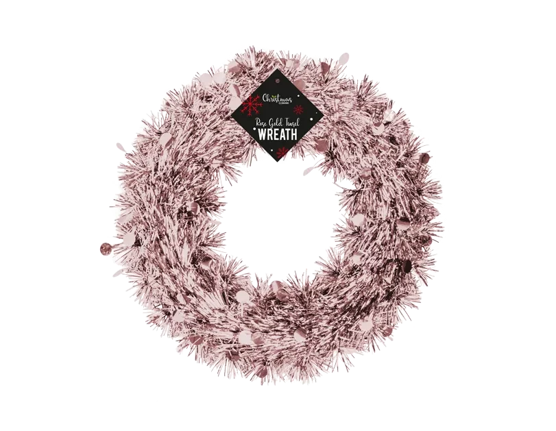Rose Gold Tinsel Christmas Wreath (28cm)