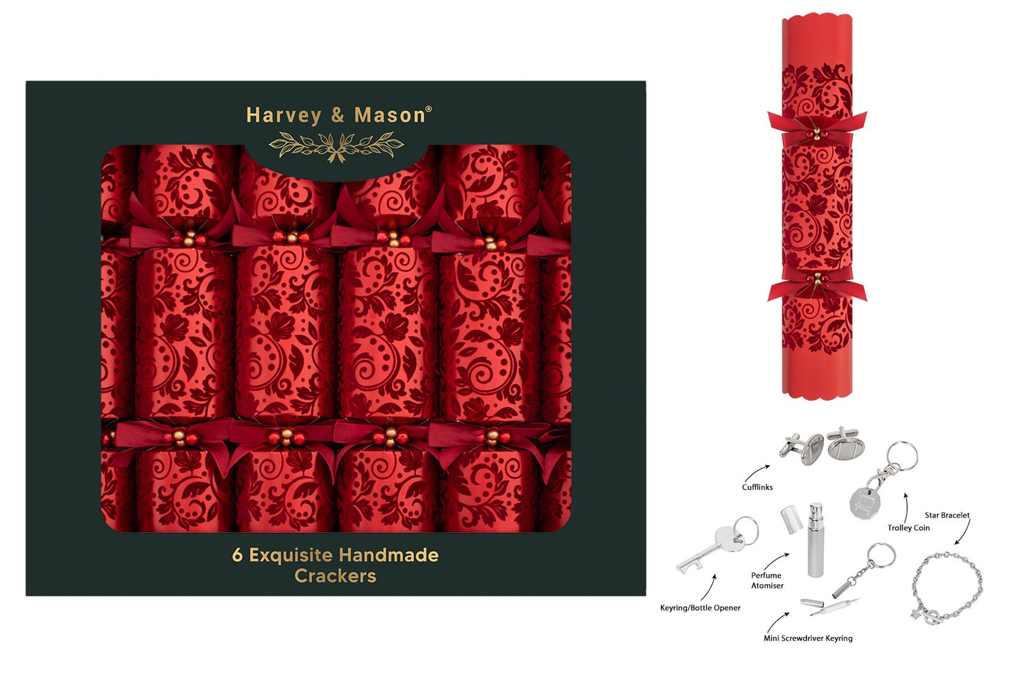 6 Exquisite Red Flock Crackers (13.5inch)