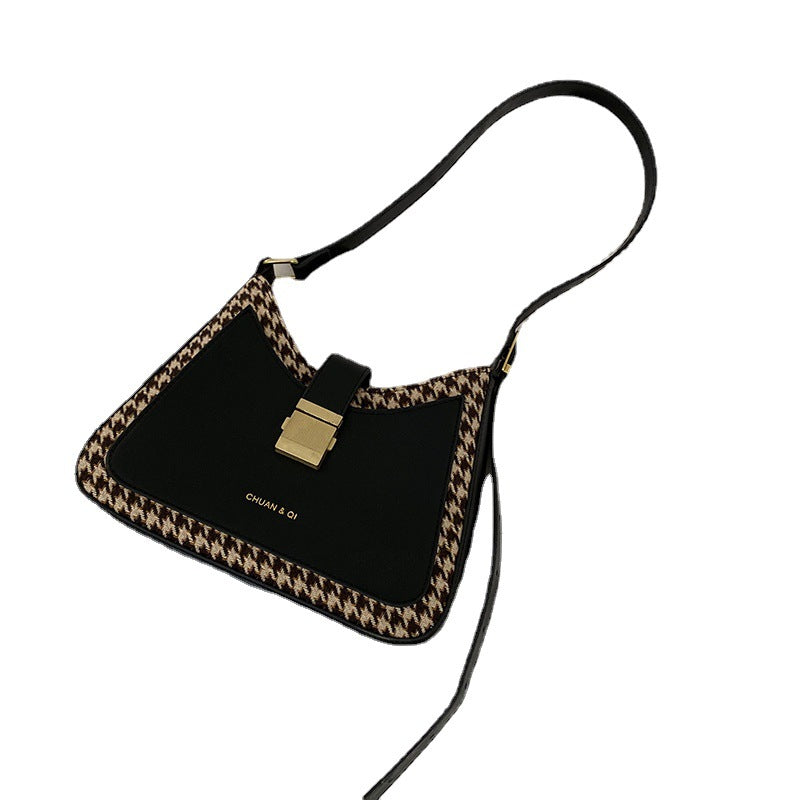 Houndstooth Crossbody Shoulder Bag Under Arm