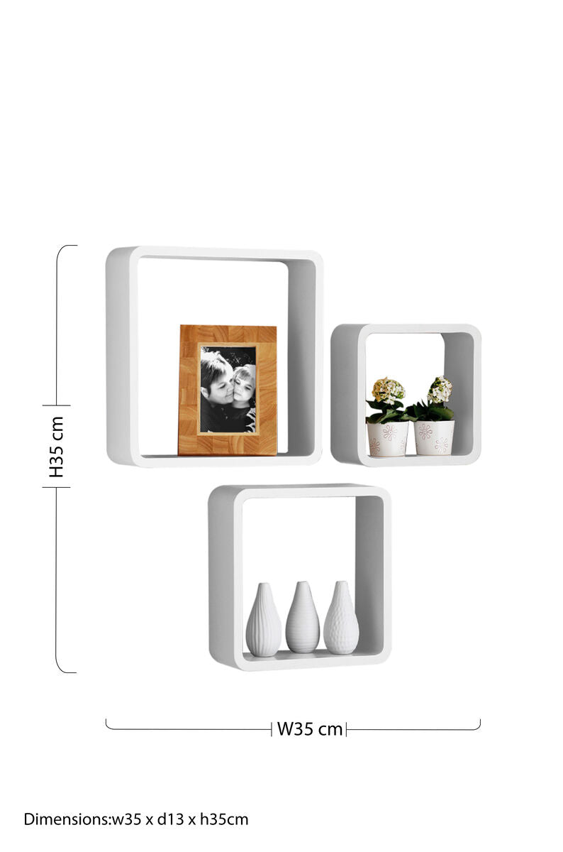 Kayli White Set of 3 Wall Cubes with Rounded Edges