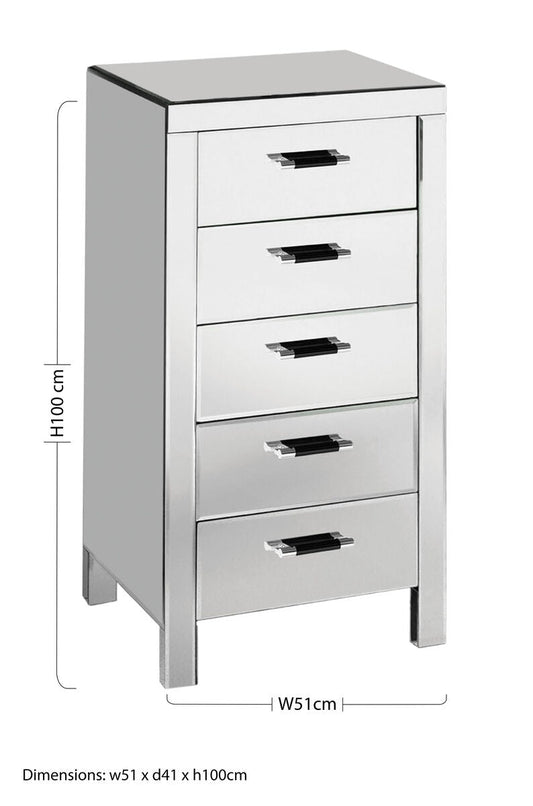 Vincenzo Mirrored Glass 5 Drawer Chest