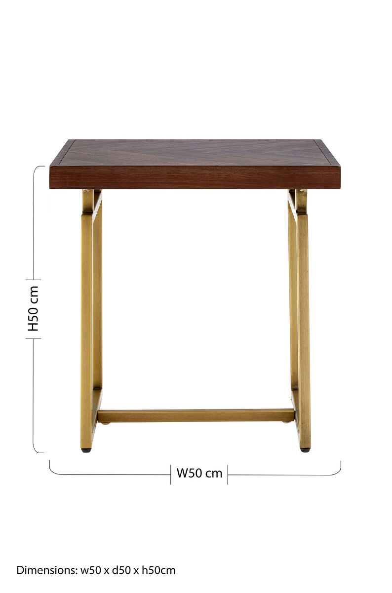 Brando Acacia Veneer Side Table with Antique Brass Finish Frame