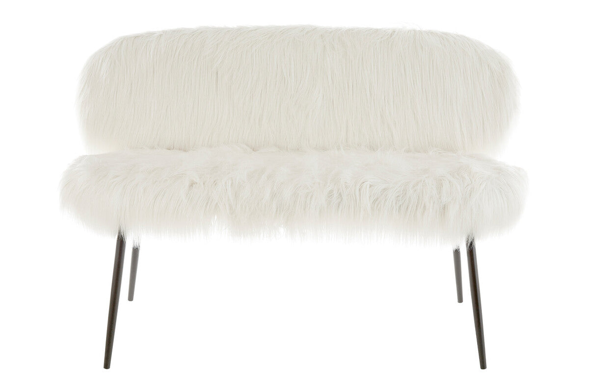 Sienna White Faux Fur 2 Seater Sofa with Black Finish Legs