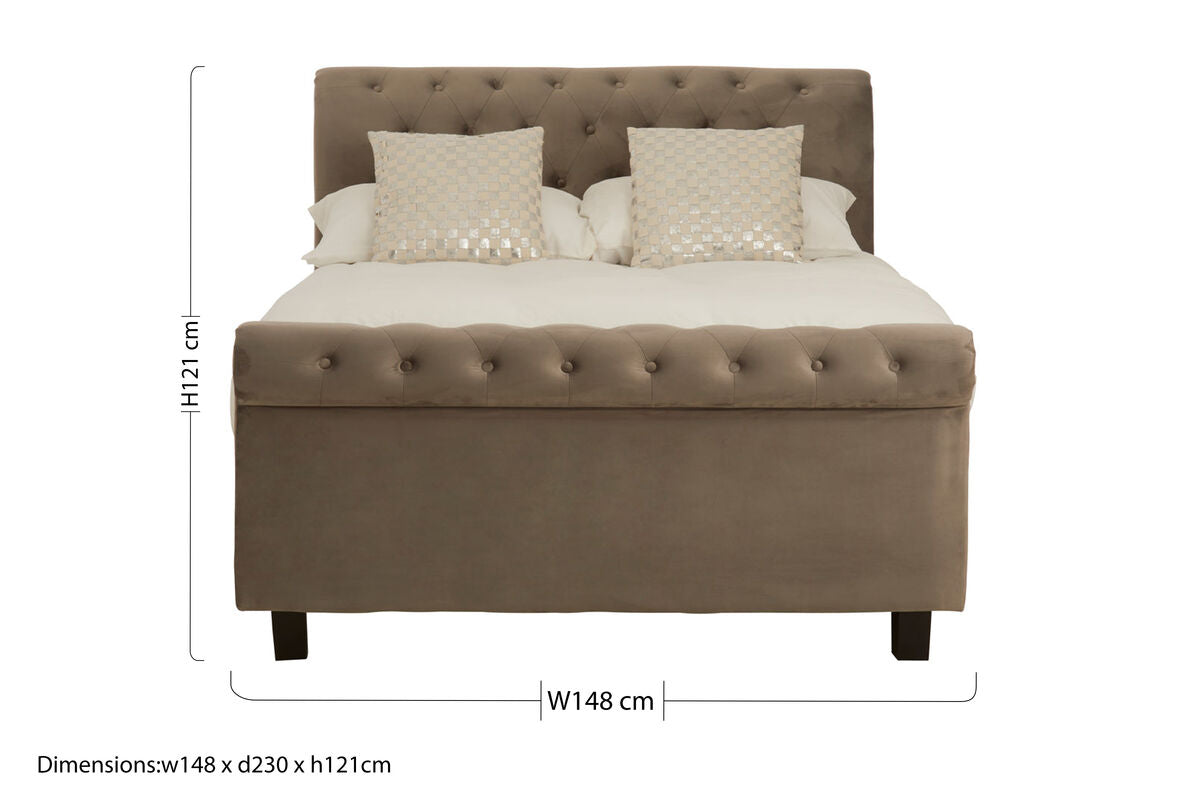 Orlando Grey Velvet Ottoman Sleigh Double Bed