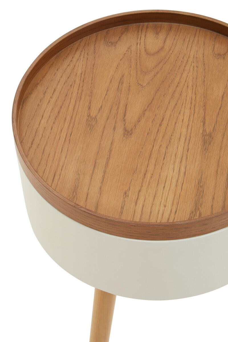 Viborg White and Natural Pine Wood and Veneer Storage Side Table