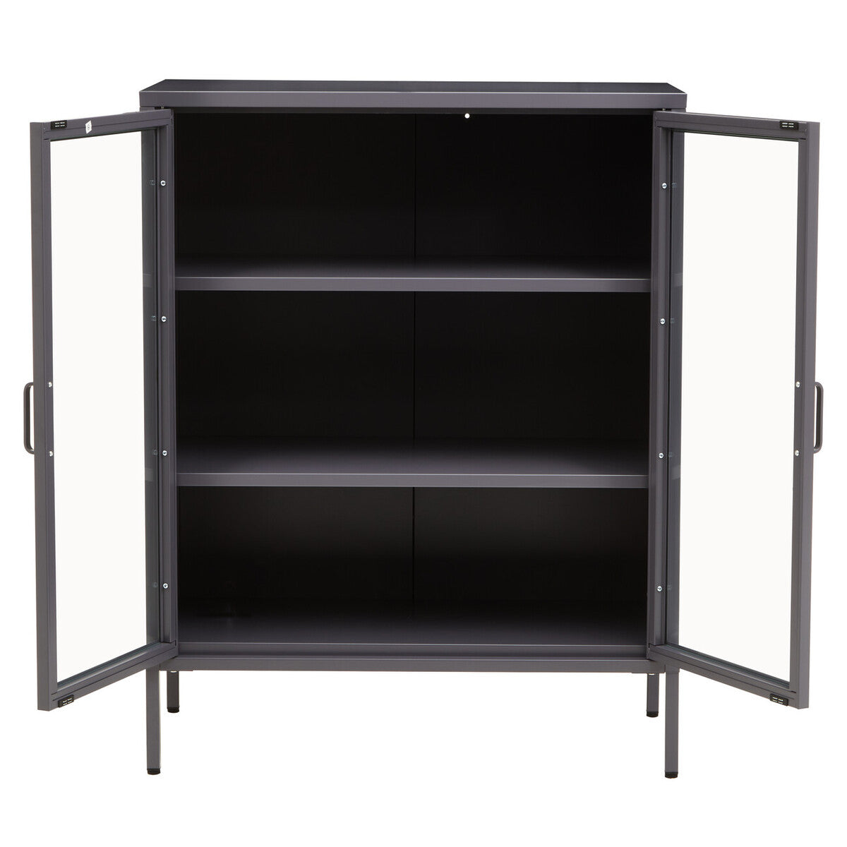 Acier Grey Metal 2 Door Cabinet with Glass Doors