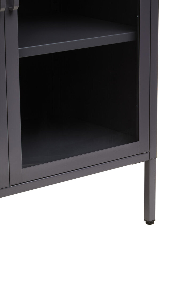 Acier Grey Metal 2 Door Cabinet with Glass Doors