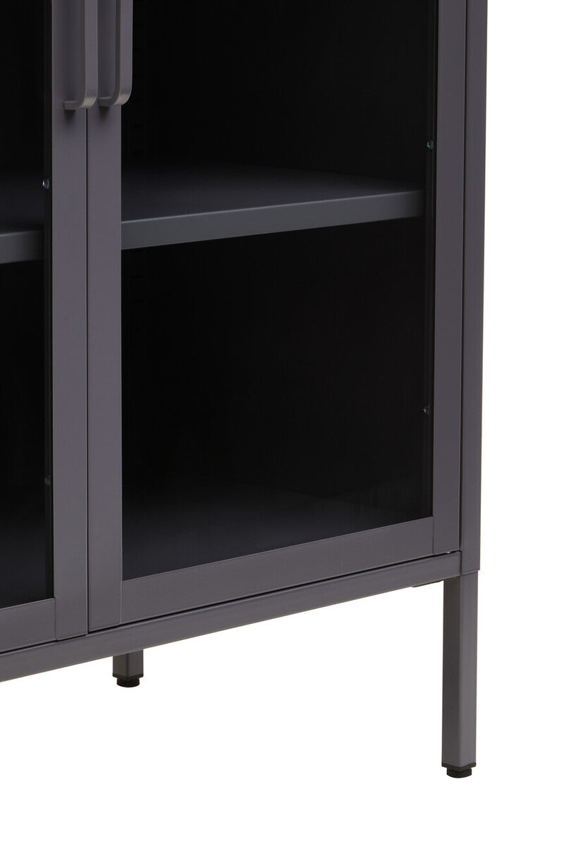 Acier Grey Metal 2 Door Cabinet with Glass Doors