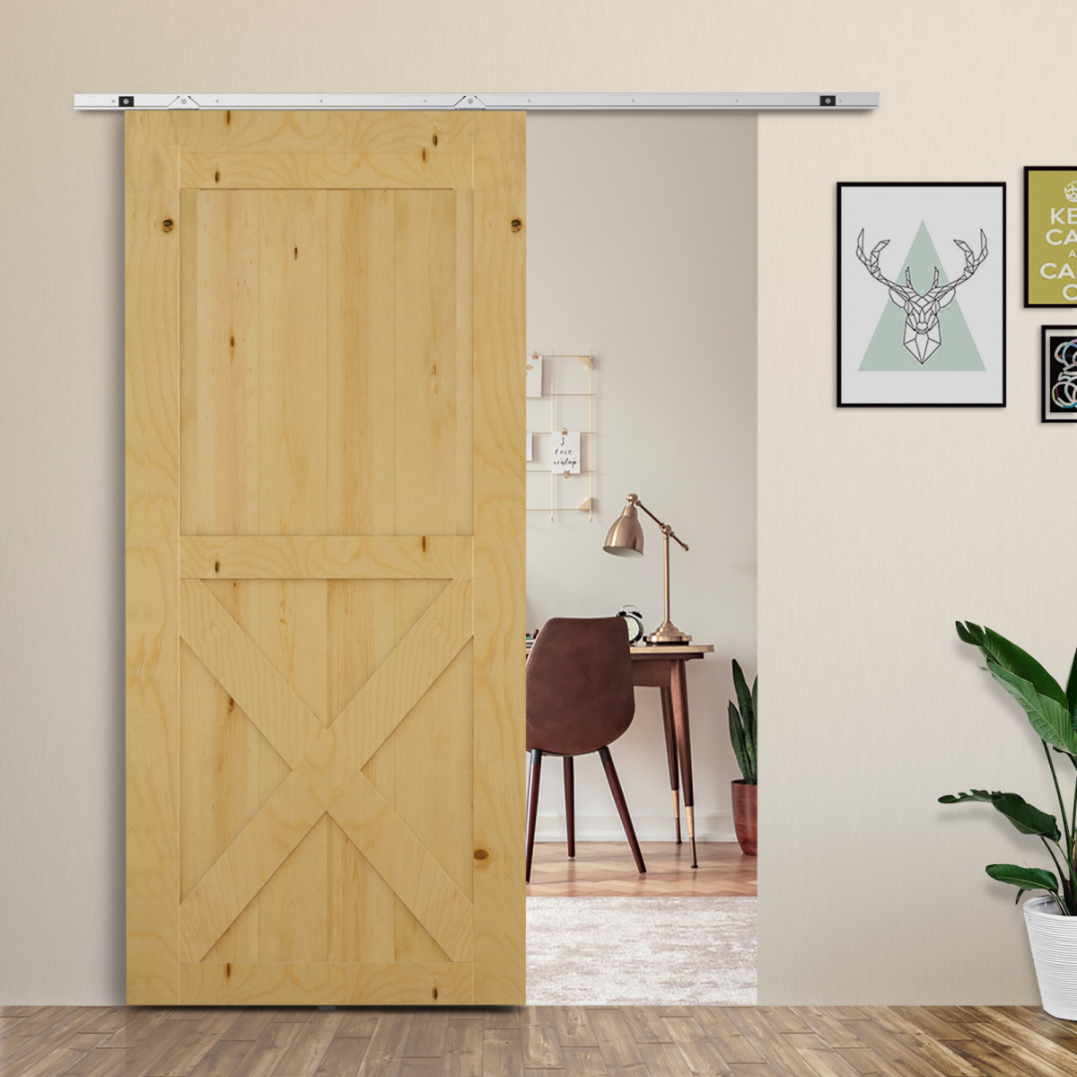 Sliding Barn Door Hardware Kit Track System Gear Set Divider HOMCOM