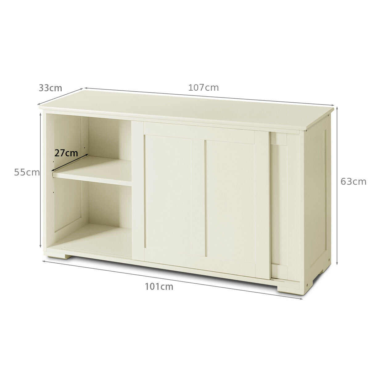 Storage Sideboard with Sliding Door and Double Partition-Black