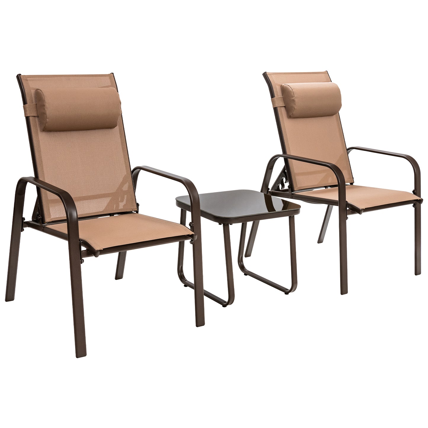 3 Pieces Patio Bistro Set with Coffee Table and 2 Stackable Chairs-Black