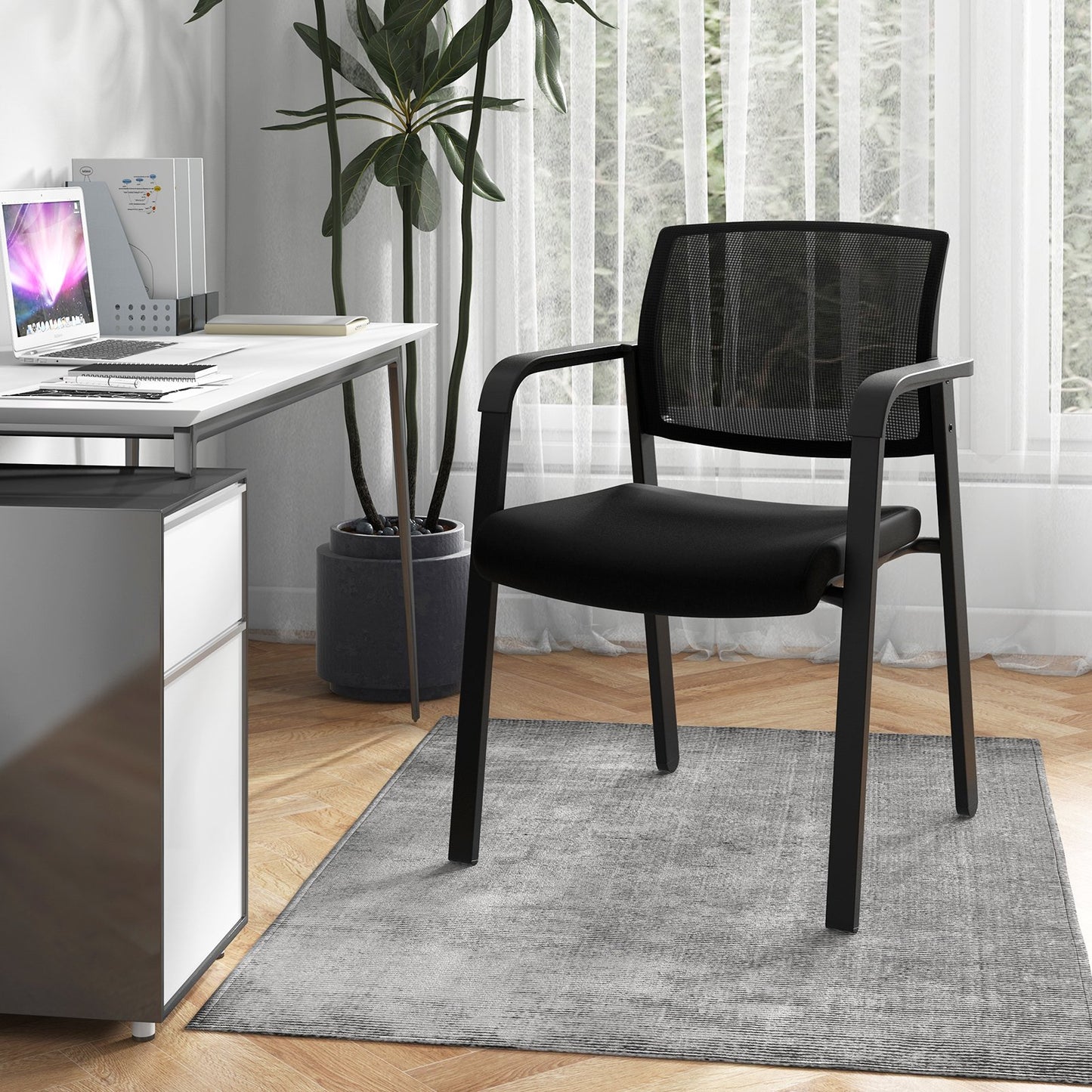 4-Pack Office Conference Chair Set Mesh Guest Reception Stack Chairs