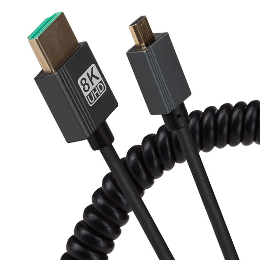 Maplin HDMI to Micro HDMI 8K Ultra HD Coiled Cable - Black, 1m