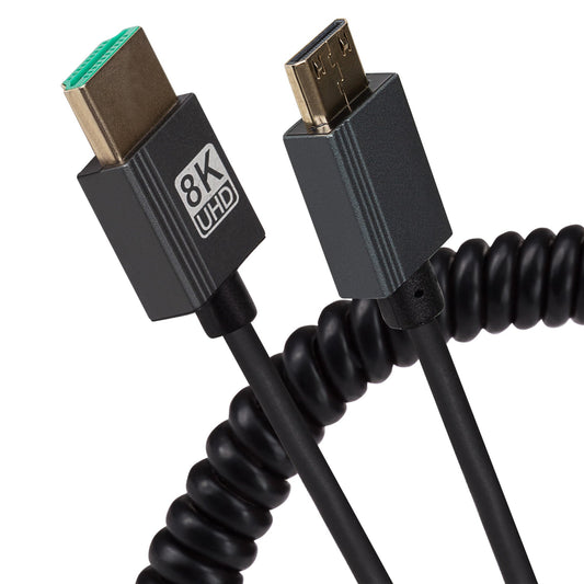 Maplin HDMI to Mini HDMI 8K Ultra HD Coiled Cable - Black, 1m