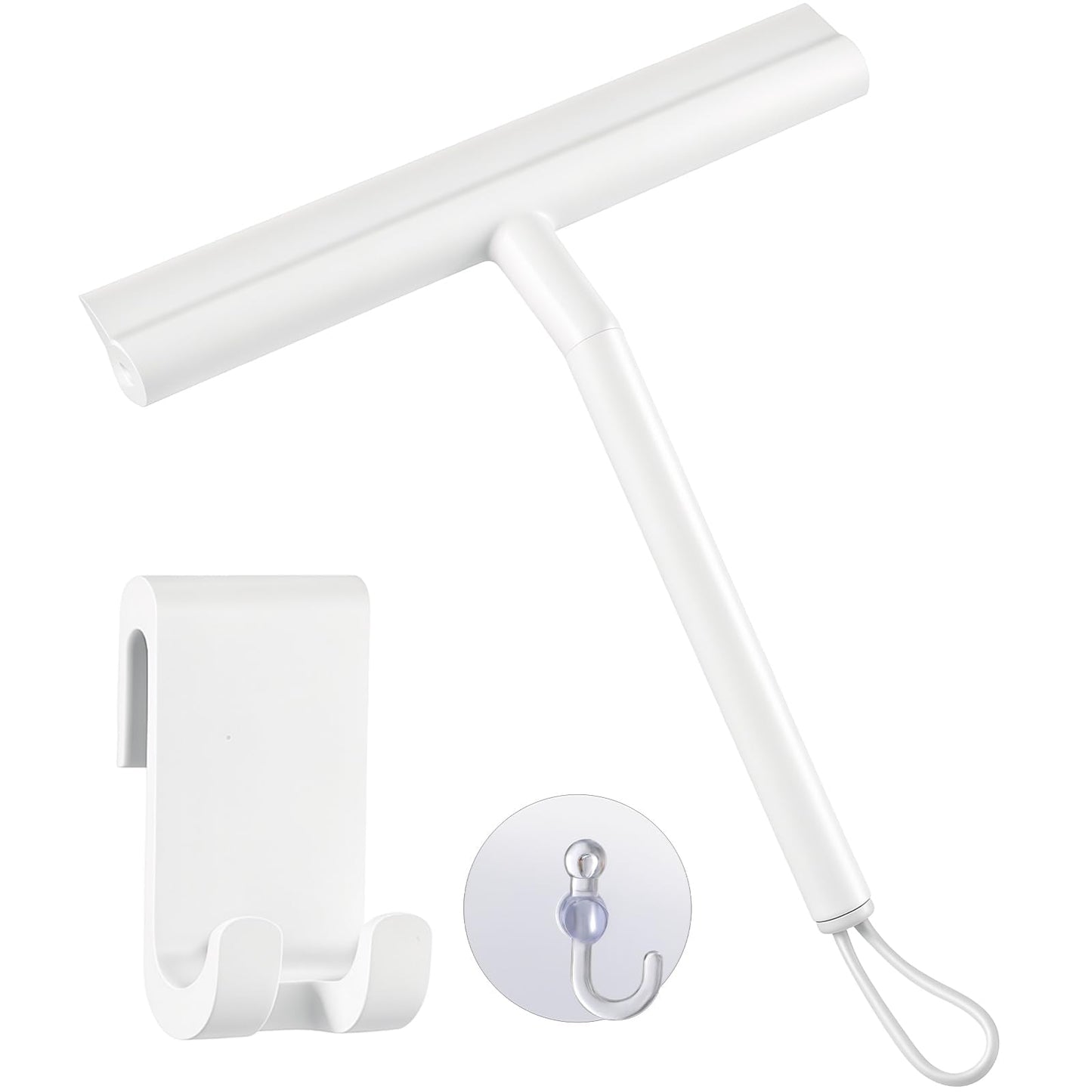 Thboxes Shower Squeegee, 8In Window Glass Silicone Scraper with Hook, White