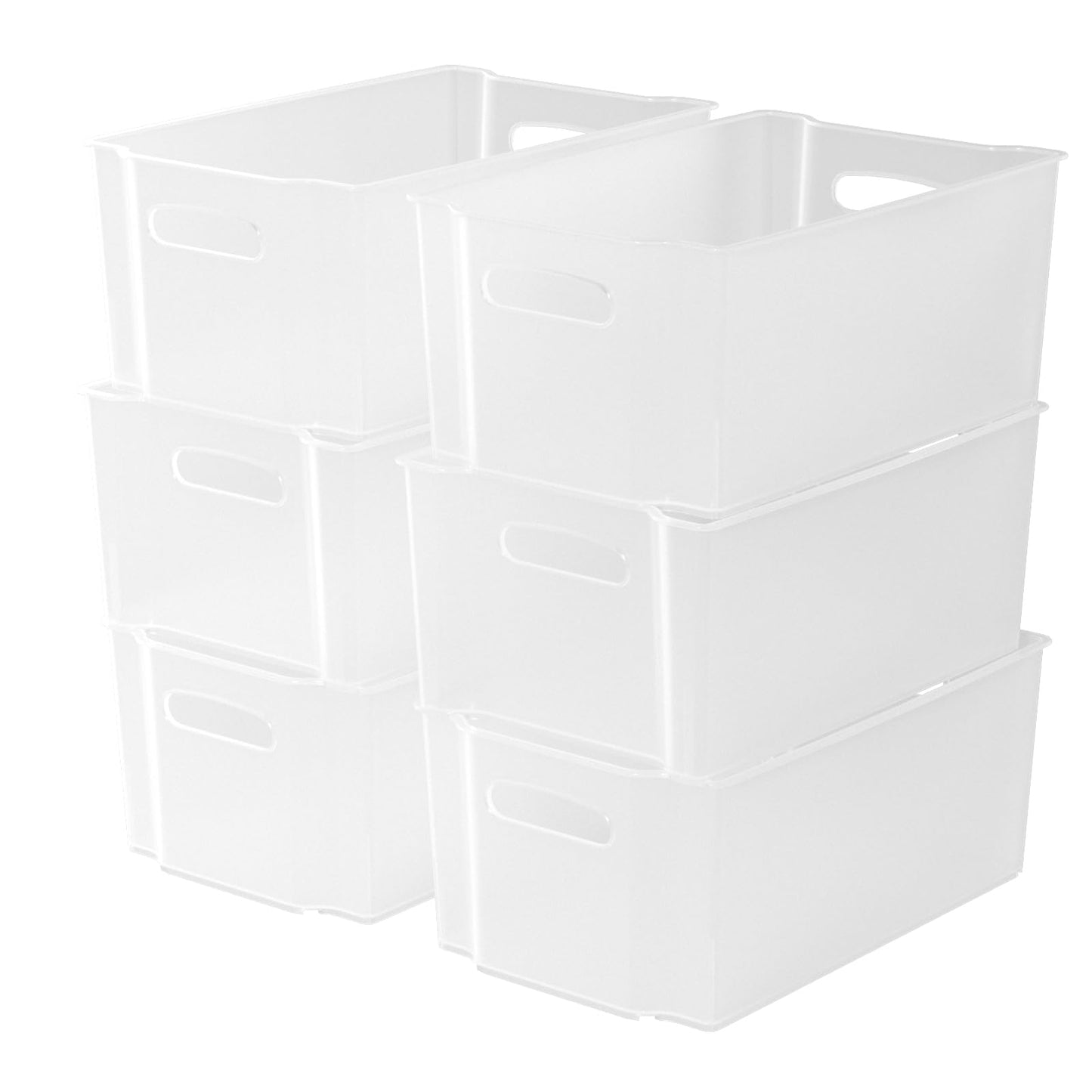 Lesbye Set of 6 Plastic Stackable Fridge Storage Baskets, Freezer Bin Organiser, Matte Transparent