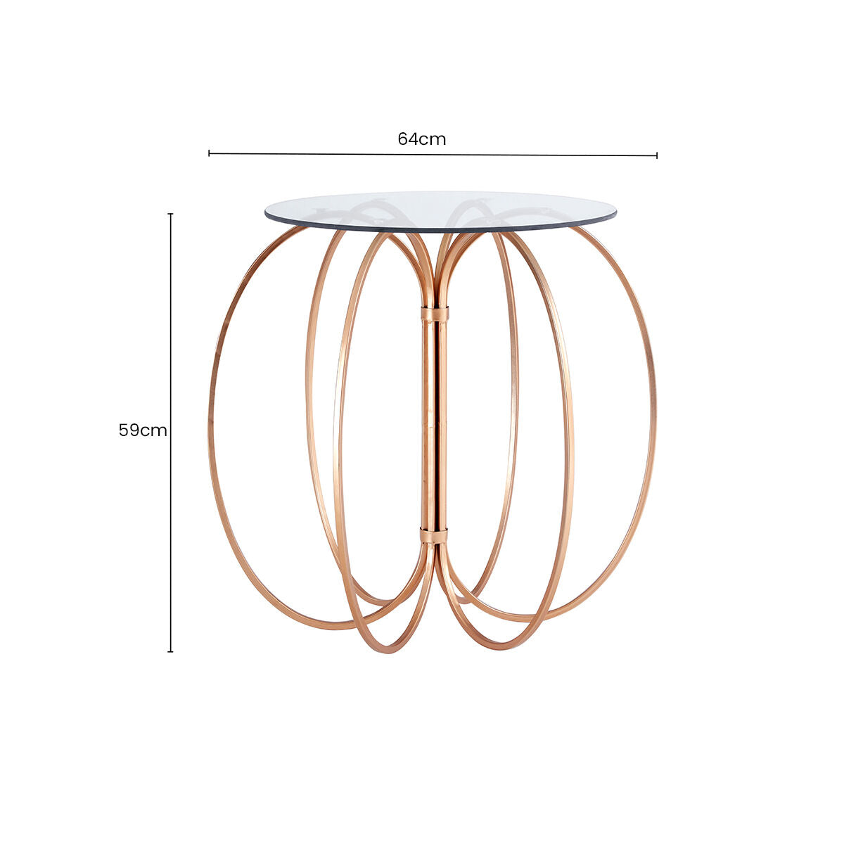 Lexa Rose Gold Finish Side Table with Glass Top