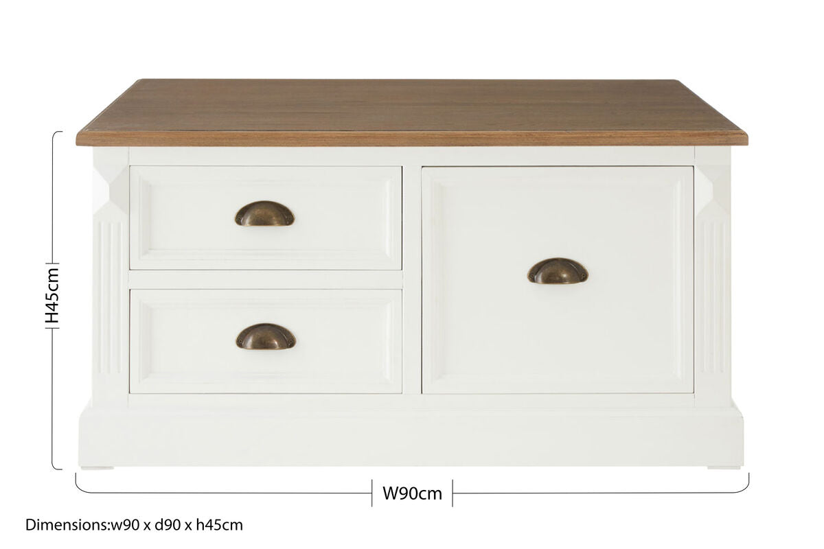 Hardwick White Wood Veneer 3 Drawer Square Coffee Table
