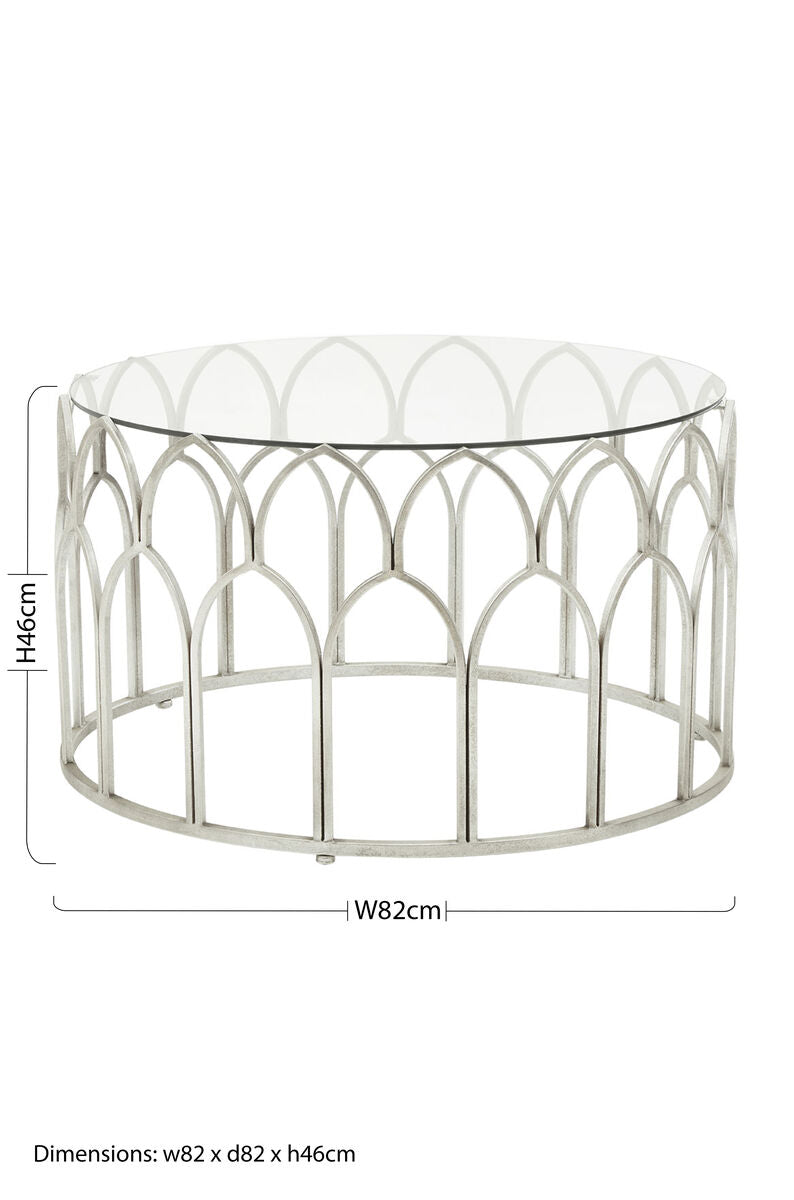 Merlin Silver Finish Coffee Table with Glass Top