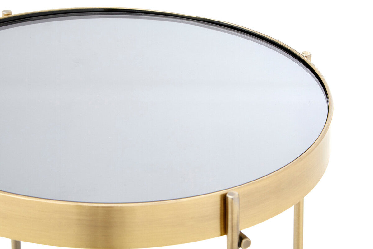 Allure Black Mirrored Glass Tall Side Table with Brushed Bronze Finish Legs
