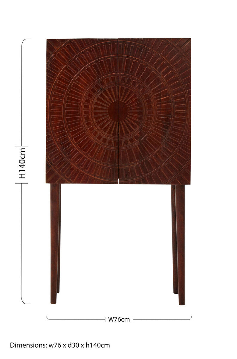 Vence Natural Mango Wood Tall Cabinet with Carved Pattern